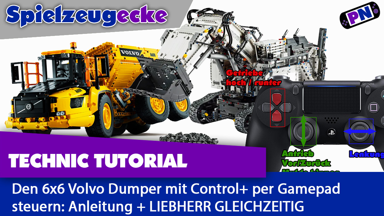 LEGO® VOLVO  Dumper Gamepad Anleitung + LIEBHERR R9800 Bagger per Gamepad steuern – GLEICHZEITIG! (Tutorial)